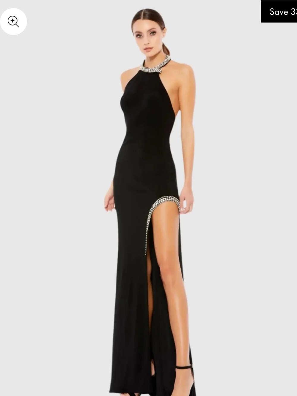 Mac Duggal size 0 NWT Black Halter Gown with Rhinestone Trim